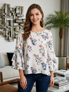 Floral Print Bell Sleeve Top