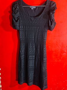 Black Lace net Puff Sleeve Dress