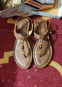 Brown Beaded Flat Sandals