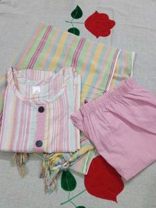 Striped Kurta Set with Pants & Dupatta