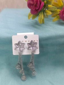 Unique Silver Flower Dangle Earrings