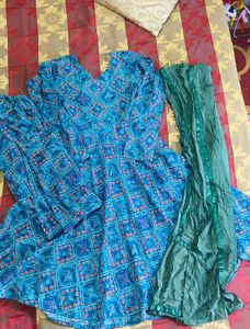 Beautiful Blue Bandhani Kurta Set