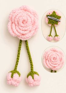 Crochet Pink Rose Hair Clip💗