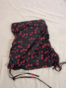 Cute Cherry Print Ruched Mini Skirt
