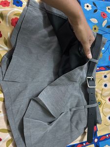 Grey Belted Pleated Shorts