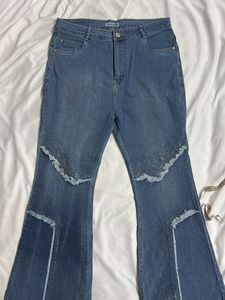 High Waisted Embellished Flare Jeans