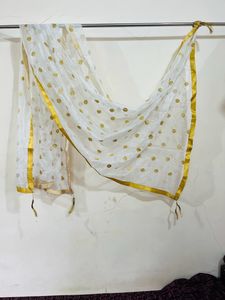 White And Golden Color Duppatta