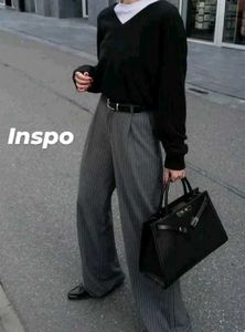 Grey Pinstripe Wide Leg Pants