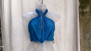 38127. Stylish Blue Halter Neck Crop Top