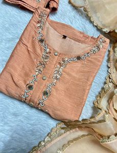Embroidered Peach Kurta Set with Dupatta