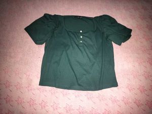 Green Puff Sleeve Square Neck Top