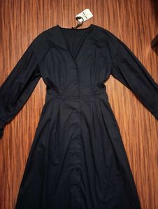 Navy Blue Classic Button-up maxi shirt dress