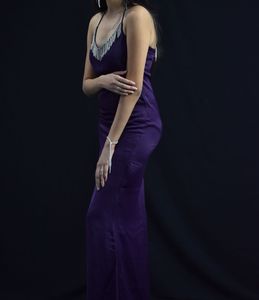 Elegant Purple Slip Dress with Rhinestone Detail
