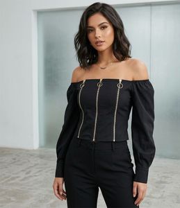 Chic Off-Shoulder Zip Front Top