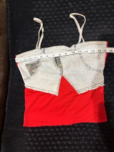 Unique Denim &amp; Red Cami Top