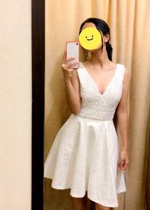 White Mini Dress with Lace Detail