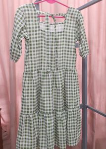 Green And White Check Dress