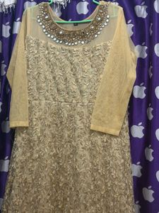Elegant Gold Embroidery Maxi Gown