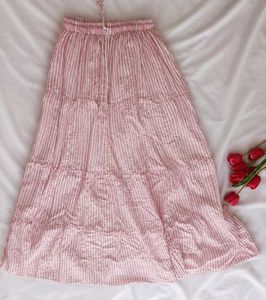 Pink Striped Tiered Maxi Skirt