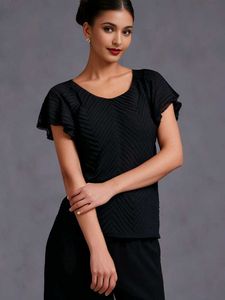 Black Frills Embroidered Top