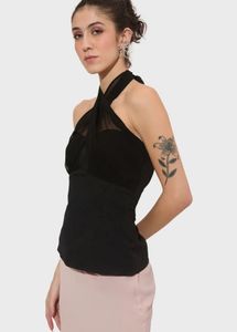 Black Solid Halter Neck Top