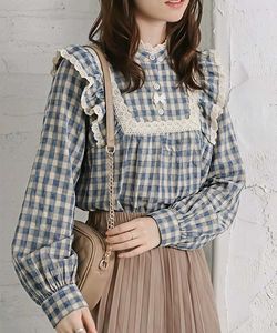 New with tag Korean Cute Gingham Ruffle Blouse