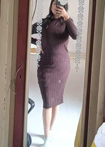 Elegant Brown Ribbed Bodycon Dress