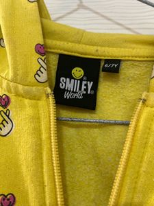 Yellow Sweatshirt With Hoodie For 6-7 Ys