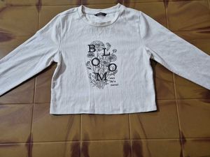 White Bloom Graphic Long Sleeve Top