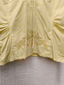 Korean Pintrest Yellow Lace-Up Embroidered Top