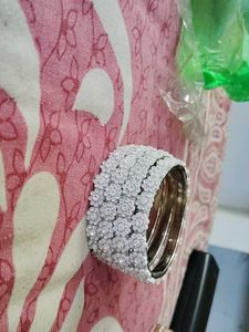 212.Sparkling White Bangles Set