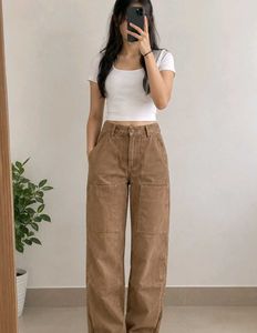 Brown Cargo Wide-Leg Pants