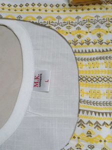 White &amp; Yellow Printed Kurta