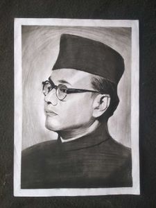 Charcoal Portrait of Subhas Chandra Bose