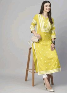 Vibrant Yellow Kurta with White Embroidery