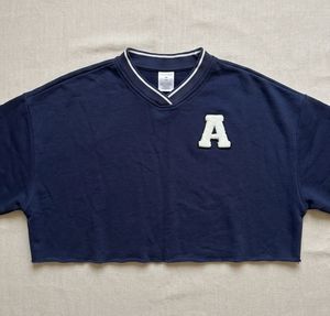 Navy Cropped Sweatshirt with 'A' Detail