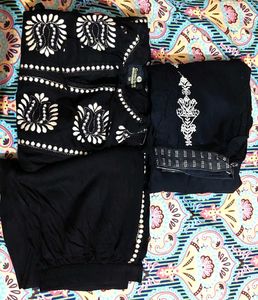 Elegant Black Co-ord Set with White Embroidery