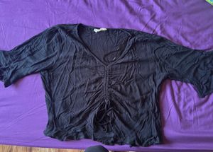Black Ruched V-Neck Top