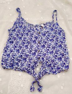 Blue Floral Knot Front Cami Top