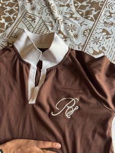 westside Brown Ribbed Polo Top