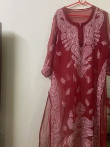 Maroon Chikankari Kurta worn once