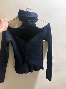 Black Cold Shoulder Turtleneck Sweater