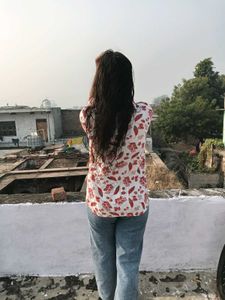 White Kurta with Red Floral Print