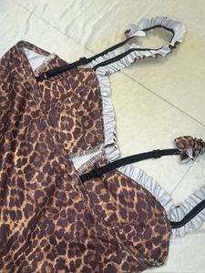 Leopard Print Ruffle Trim Crop Top