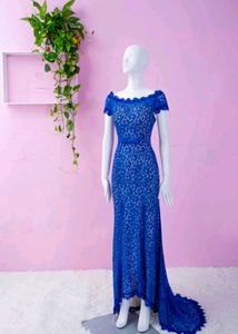 Elegant Royal Blue Lace Gown