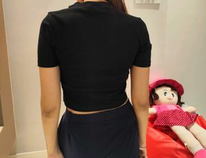Black Crop Top with Pink Bow - XS/S