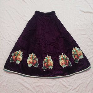 Velvet Floral Embroidered Skirt