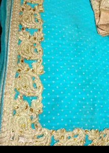 Exquisite Blue Saree with Golden Embroidery