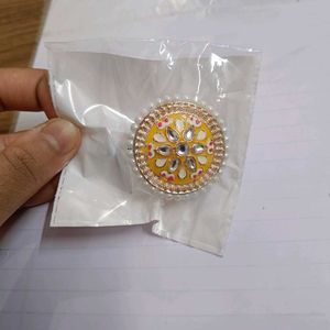 Stunning Yellow Meenakari Ring with Pearls