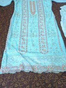 Elegant Sky Blue Embroidered Kurta and dupatta